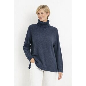 AB Studio Turtleneck Pullover Women S Blue Black Heathered Textured Knit Sweater